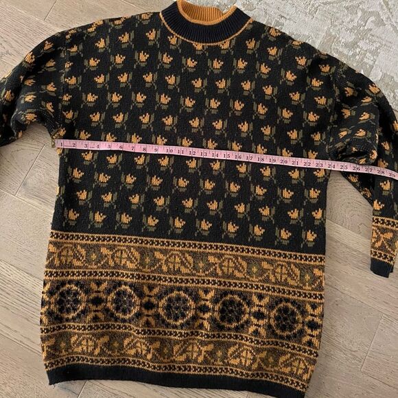 JP Collections Vintage Tulip Sweater L, Floral Knit, Black Mustard Pullover - Picture 8 of 9